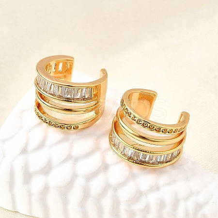 Brass Micro Pave Clear Cubic Zirconia Cuff Earrings EJEW-F370-29G-1