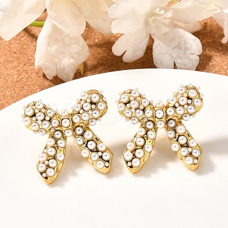304 Stainless Steel Bowknot Stud Earrings EJEW-A123-02A-G-1