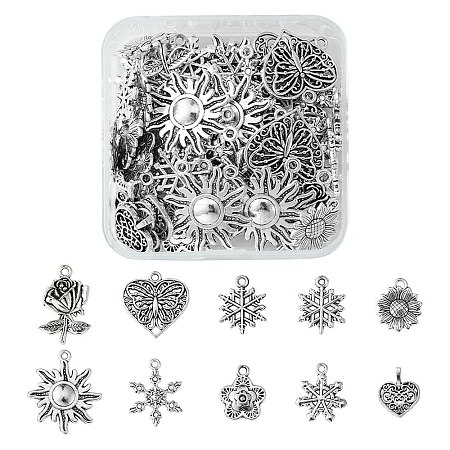 60Pcs 10 Styles Tibetan Style Alloy Pendants FIND-FS0002-30-1
