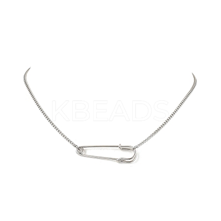 Iron Kilt Pin Pendant 304 Stainless Steel Curb Chain Necklaces NJEW-JN05679-1