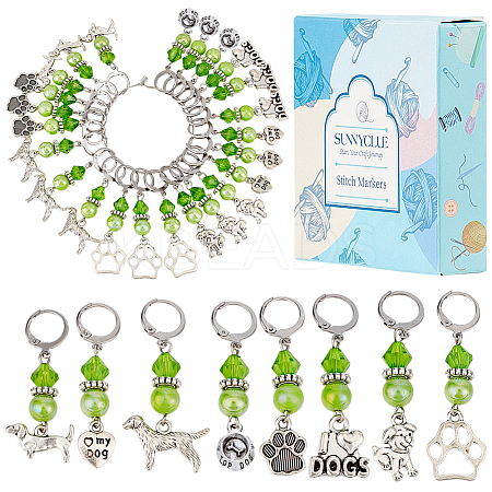 24Pcs 8 Styles Dog Theme Acrylic & Alloy Pendant Locking Stitch Markers HJEW-SC00099-1