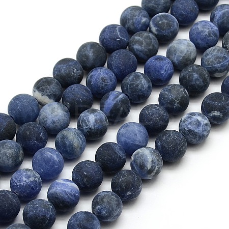 Frosted Natural Sodalite Round Bead Strands G-M064-10mm-01-1