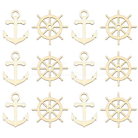 100pcs 2 Styles Nautical Theme Wood Big Pendants WOOD-CJ0001-72-1