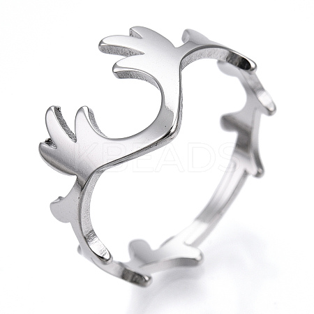 Non-Tarnish 304 Stainless Steel Deer Antler Adjustable Ring for Women X-RJEW-T027-06P-1
