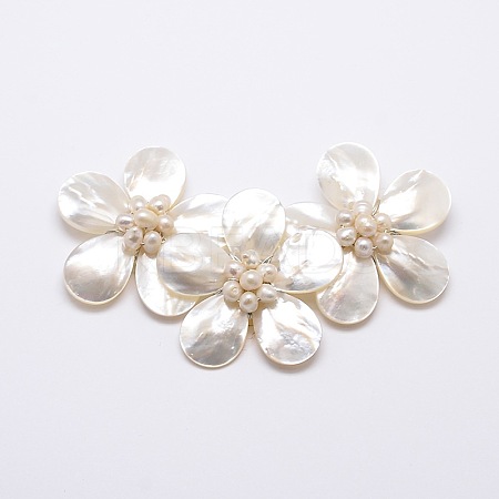Natural White Shell Mother of Pearl Shell Flower Big Pendants SSHEL-J034M-11-1