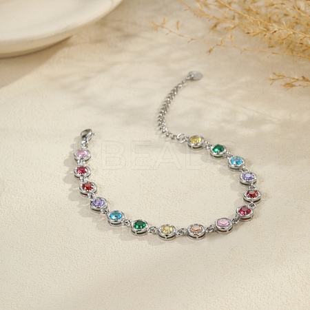 304 Stainless Steel Pave Colorful Cubic Zirconia Tennis Bracelets for Women BJEW-T023-02C-P-1