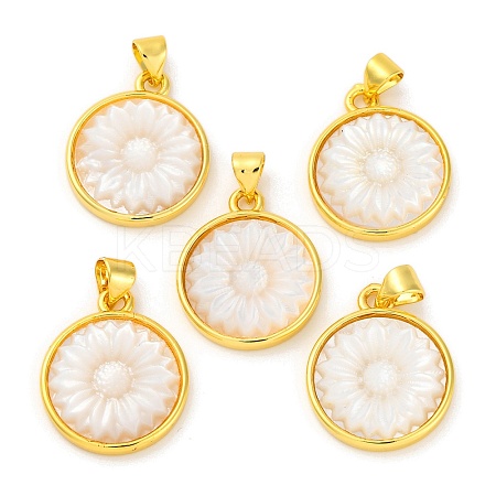 Natural White Shell Carved Sunflower Pendants KK-D537-03G-02-1