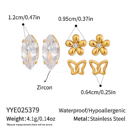 3 Pairs 304 Stainless Steel Earring Sets VB5348-3-1