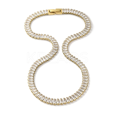 Ion Plating(IP) 304 Stainless Steel Pave Cubic Clear Zirconia Rectangle Link Necklaces for Women NJEW-Z041-04G-03-1