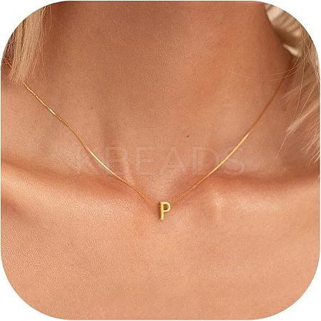 304 Stainless Steel Initial Pendant with Brass Box Chain Necklaces for Women FS-WG8229D-16-1