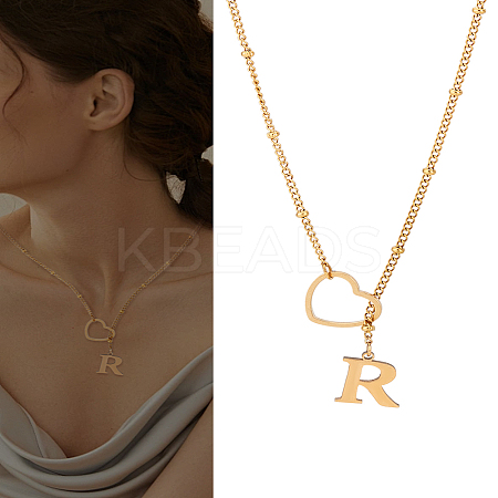 1Pc Letter & Heart Stainless Steel Lariat Necklaces for Women NJEW-LP0002-87G-R-1