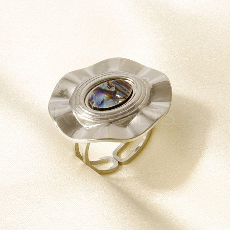 304 Stainless Steel with Natural Shell Cuff Open Rings for Women YV4206-2-1