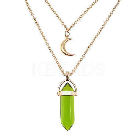 Dyed Natural Jasper Cone Pendant Double Layer Necklace UX9990-17-1