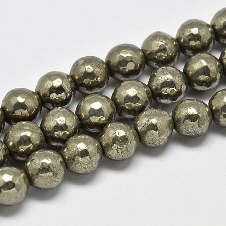 Natural Pyrite Round Beads Strands G-F197-07-10mm-1