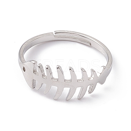 Non-Tarnish 201 Stainless Steel Fishbone Adjustable Ring for Women RJEW-K238-12P-1