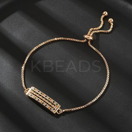 Rectangle Brass Micro Pave Cubic Zirconia Link Slider Bracelets KK-R217-52G-1