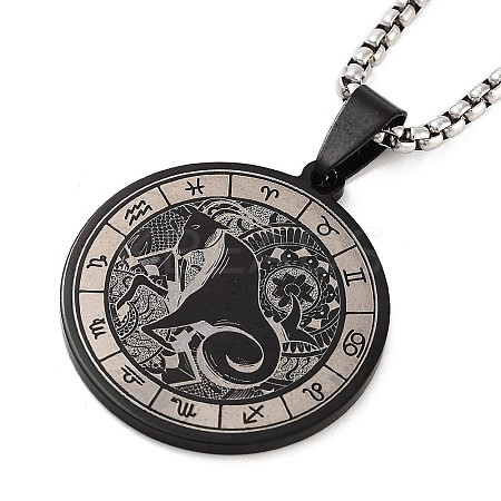 Retro Mandala 201 Stainless Steel Box Chain Constellation Pendant Necklaces for Women Men NJEW-M223-01D-1