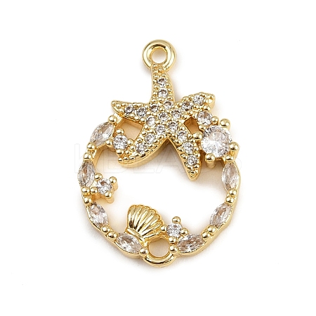 Summer Brass Micro Pave Clear Cubic Zirconia Sea Animal Connector Charms KK-C114-29B-G-1