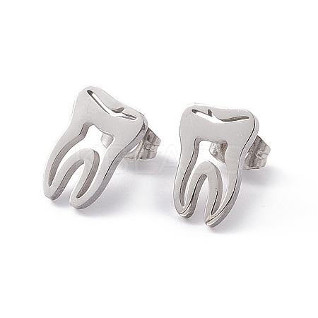 Non-Tarnish 304 Stainless Steel Tooth Shape Stud Earrings for Men Women EJEW-C044-01P-1