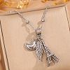 304 Stainless Steel Crystal Rhinestone Moon Wing Eiffel Tower Pendant Necklaces for Women WG97DE7-02-2