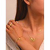 Airplane & Earth 201 Stainless Steel Pendant Necklace & Stud Earring & Cuff Ring & Cuff Bangle Sets FS-WG54043-01-2