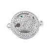 Rack Plating Brass Micro Pave Clear Cubic Zirconia Flat Round with Leopard Connector Charms KK-A234-061P-1