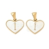 304 Stainless Steel Pave Natural White Shell Heart with Initial Slice Pendants STAS-R168-25G-I-1