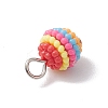 Rainbow Color Resin Waxberry Round Charms with Platinum Tone Iron Loops PALLOY-JF02774-5