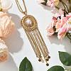 Bohemian 304 Stainless Steel & Imitation Pearl Oval Tassel Pendant Necklaces for Women NJEW-Z061-11G-2