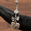 Cowboy Theme 304 Stainless Steel Pave Synthetic Turquoise Curved Barbell Dangle Belly Rings FS-WGEFD82-01-1