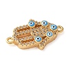 Brass Micro Pave Cleear Cubic Zirconia Evil Eye Hamsa Hand Connector Charms KK-C086-15B-G-2