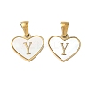304 Stainless Steel Pave Natural White Shell Heart with Initial Slice Pendants STAS-R168-25G-Y-1