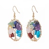 Natural & Synthetic Mixed Gemstone Chips Oval with Tree of Life Dangle Earrings EJEW-JE04880-01-1