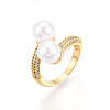 Brass Micro Pave Clear Cubic Zirconia Cuff Rings for Women KK-T074-26G-4