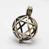 Filigree Round with Star of David Brass Locket Pendants KK-N0093-10AB-RS-1