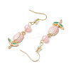 Valentine's Day Alloy Enamel Flower Dangle Earrings EJEW-JE06273-02-5