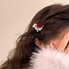 2Pcs Zinc Alloy with Flocking and Rhinestone Rose Mini Claw Hair Clips for Women Girls PHAR-LP0003-001-1