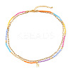 Colorful Glass Seed Beaded Initial Pendant Double Layer Necklaces QS3881-14-1