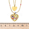 304 Stainless Steel & Plastic Colorful Heart Pendant Double Layer Necklaces for Women NJEW-U032-11G-5