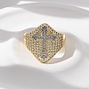 Brass Micro Pave Clear Cubic Zirconia Cuff Rings for Women RJEW-U041-05G-2