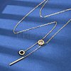 304 Stainless Steel Crystal Rhinestone Flat Round Pendant Y Necklaces NJEW-V001-03G-1