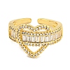 Rack Plating Brass Micro Pave Cubic Zirconia Heart Open Cuff Ring for Women RJEW-C082-09G-2