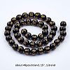 Natural Obsidian Round Carved Om Mani Padme Hum Beads Strands G-OC0001-35-3
