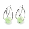 304 Stainless Steel & Plastic Imitation Pearl Oval with Ball Hoop Earrings for Women EJEW-C096-13P-03-1
