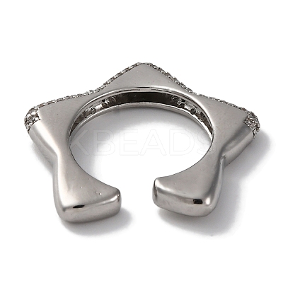 Rack Plating Star Brass Cubic Zirconia Open Cuff Rings for Women RJEW-S242-02P-C-1