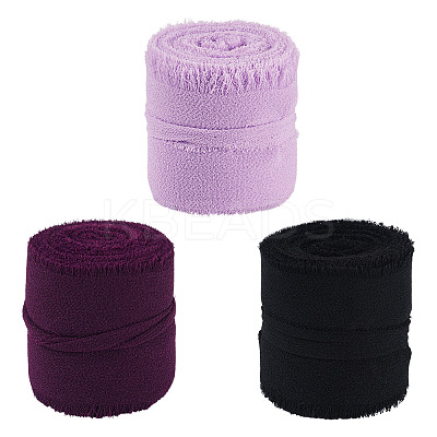 3 Rolls Polyester Raw Edges Ribbons SRIB-TAC0002-26B-1