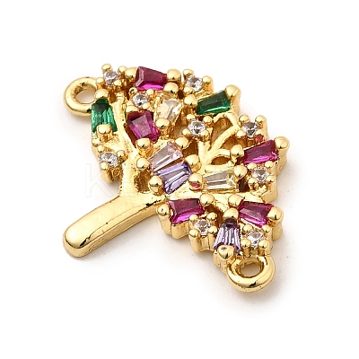 Brass Pave Colorful Cubic Zirconia Tree of Life Connector Charms KK-I360-031G-1