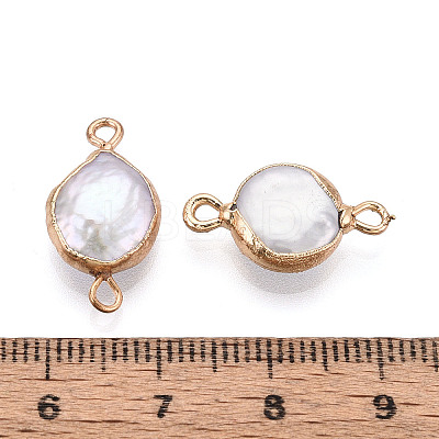 Electroplated Natural Keshi Pearl Flat Round Connector Charms PEAR-S018-02C-04-1