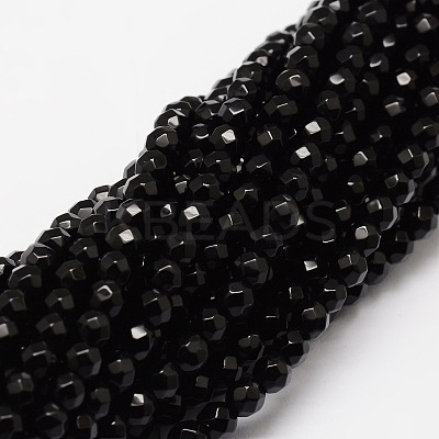 Faceted Natural Onyx Round Beads Strands X-G-E318C-4mm-06-1