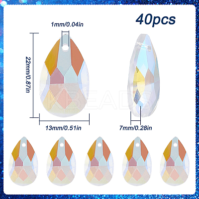 40Pcs Faceted Teardrop Glass Pendants GLAA-SP0001-11E-1